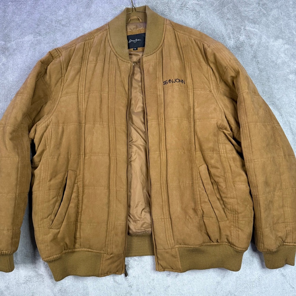 Sean John Mens Brown Quilted Bomber Jacket Casual Outerwear XXL